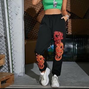 Dragon graphic high rise joggers